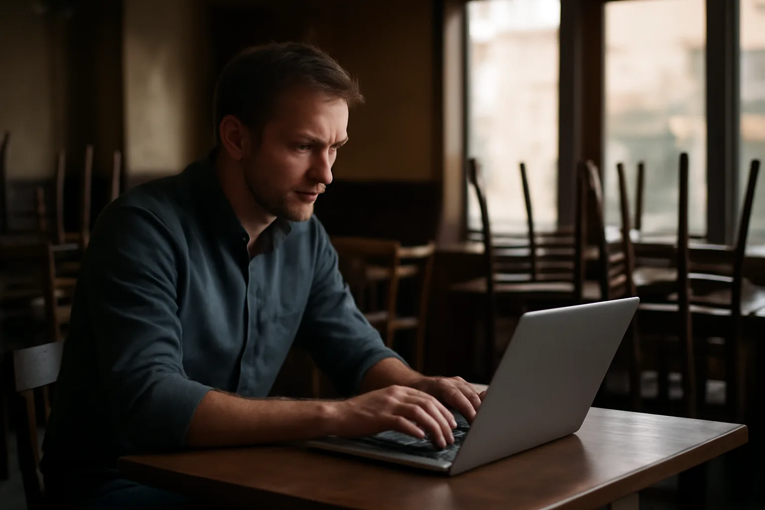 Restaurant owner reviewing a laptop for a VA ABC license application online