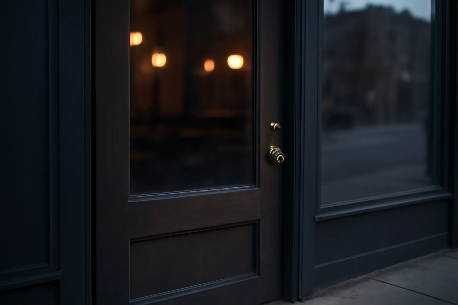 Closed restaurant door at dusk after losing its liquor license