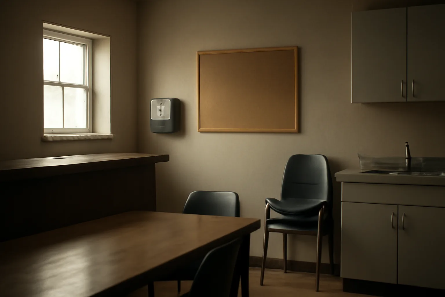 Employee break area behind a bar where compliance notices are typically posted