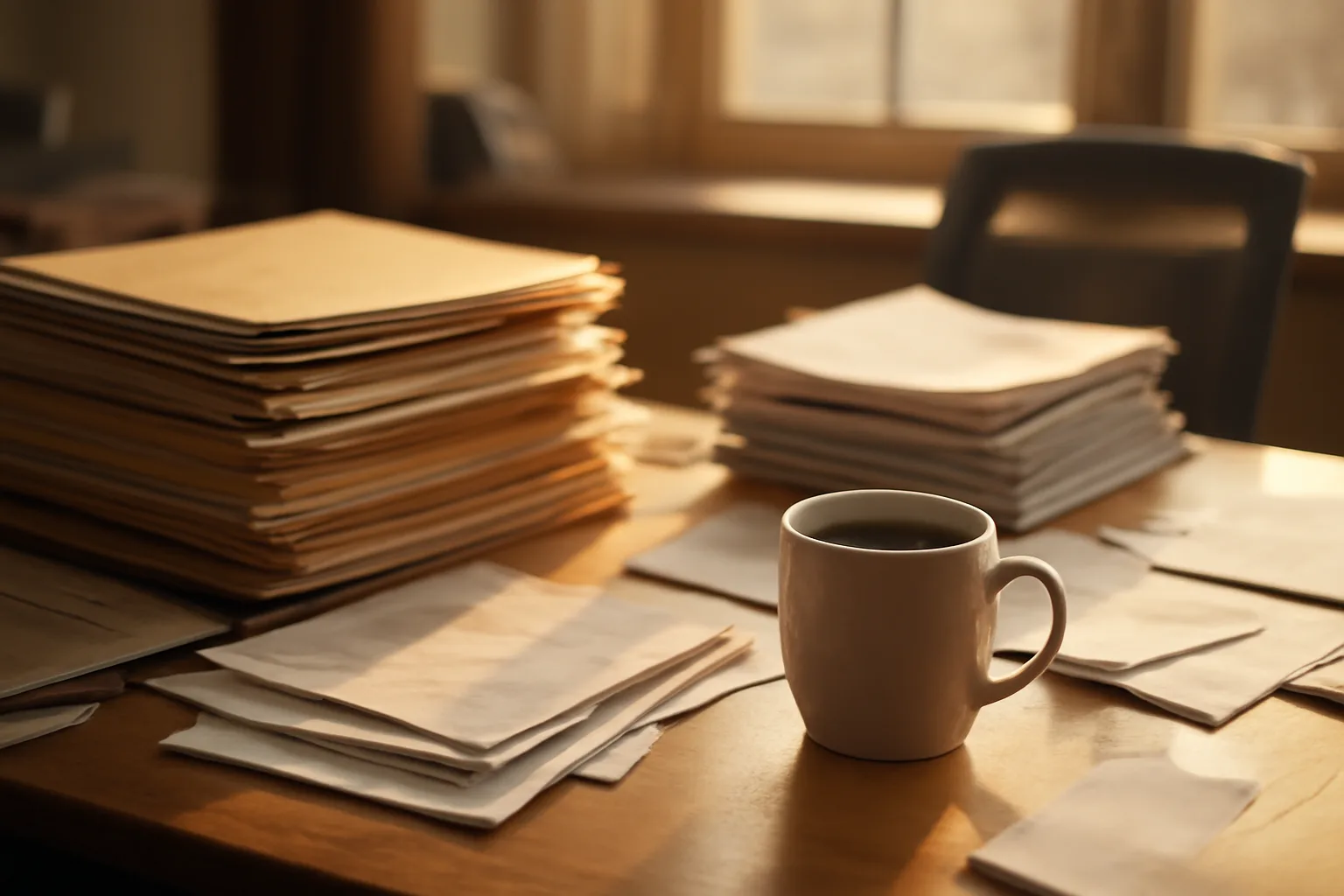 Desk with paperwork stack representing liquor license application planning for a new bar