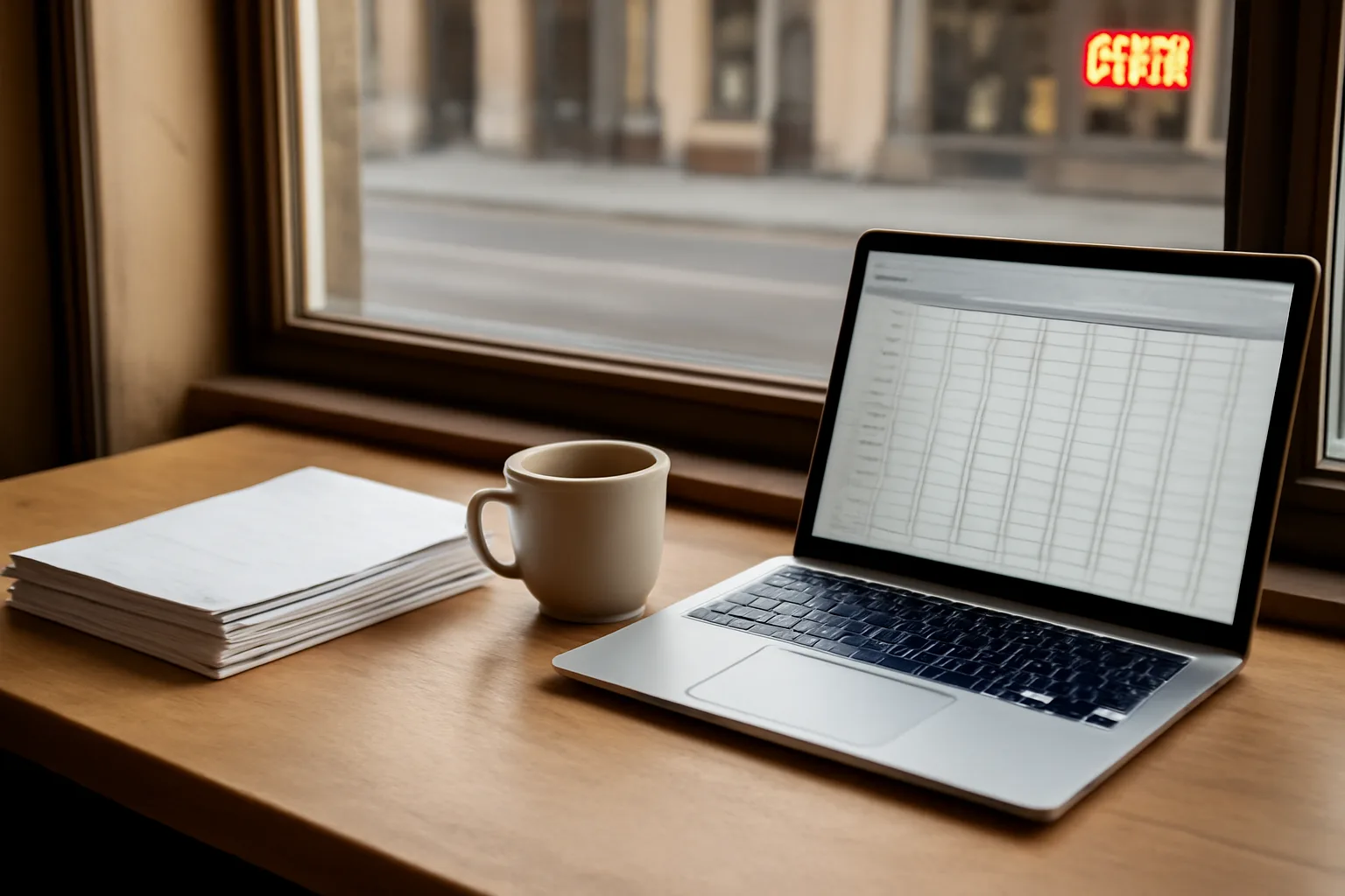 Restaurant owner reviewing paperwork at a desk while researching liquor license cost