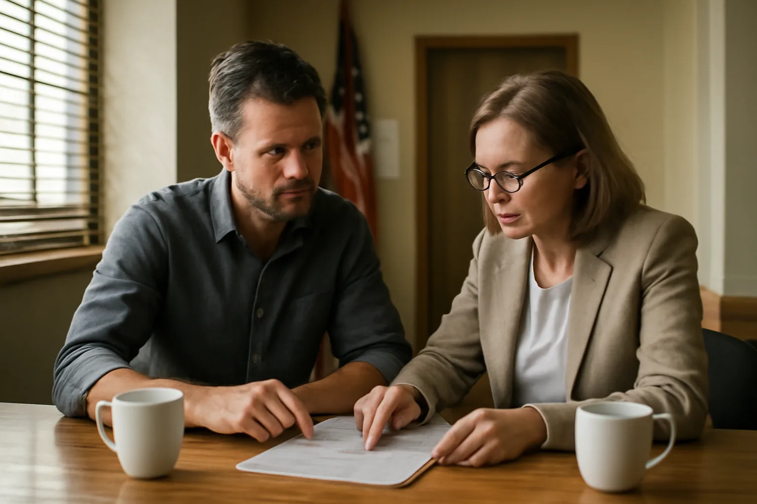 Restaurant owner discussing Illinois liquor license cost with a local clerk