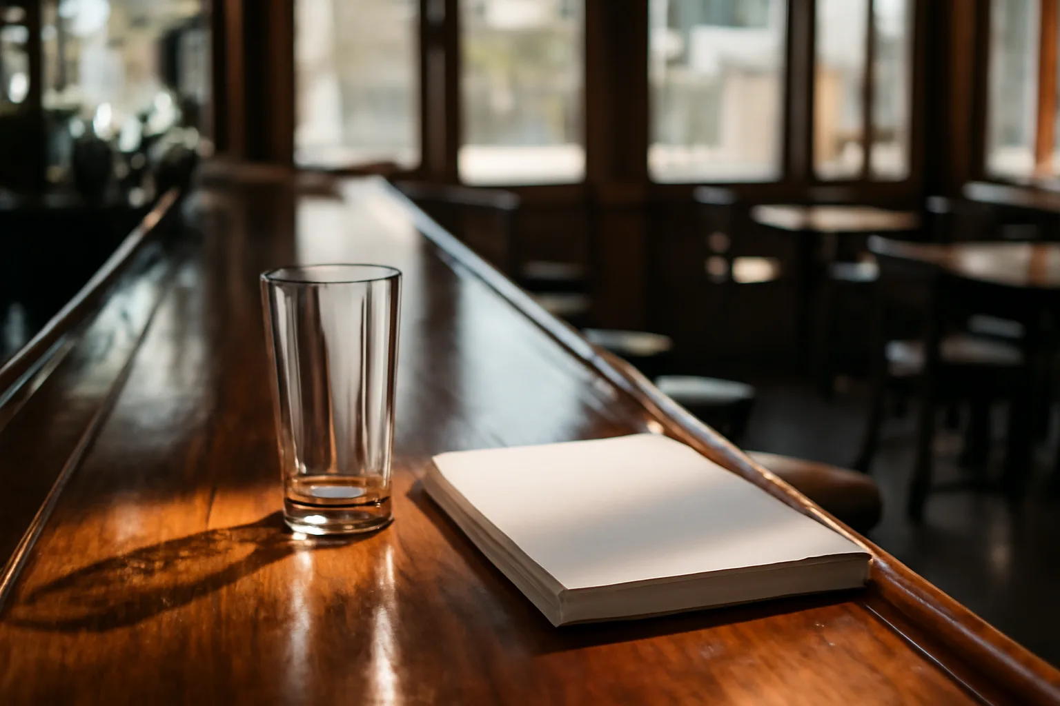 Empty bar counter with sunlight, representing Texas liquor license costs and paperwork