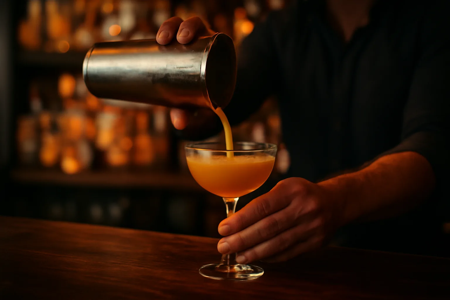 Bartender pouring a drink at a bar, illustrating rules around selling liquor without a license