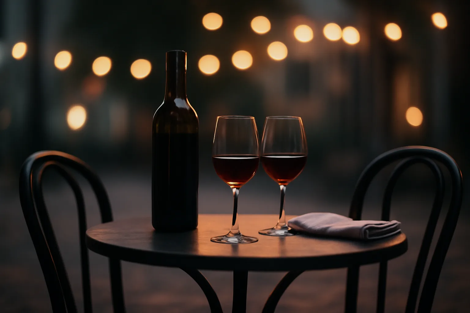 Restaurant table with an unlabeled wine bottle illustrating BYOB dining without a liquor license