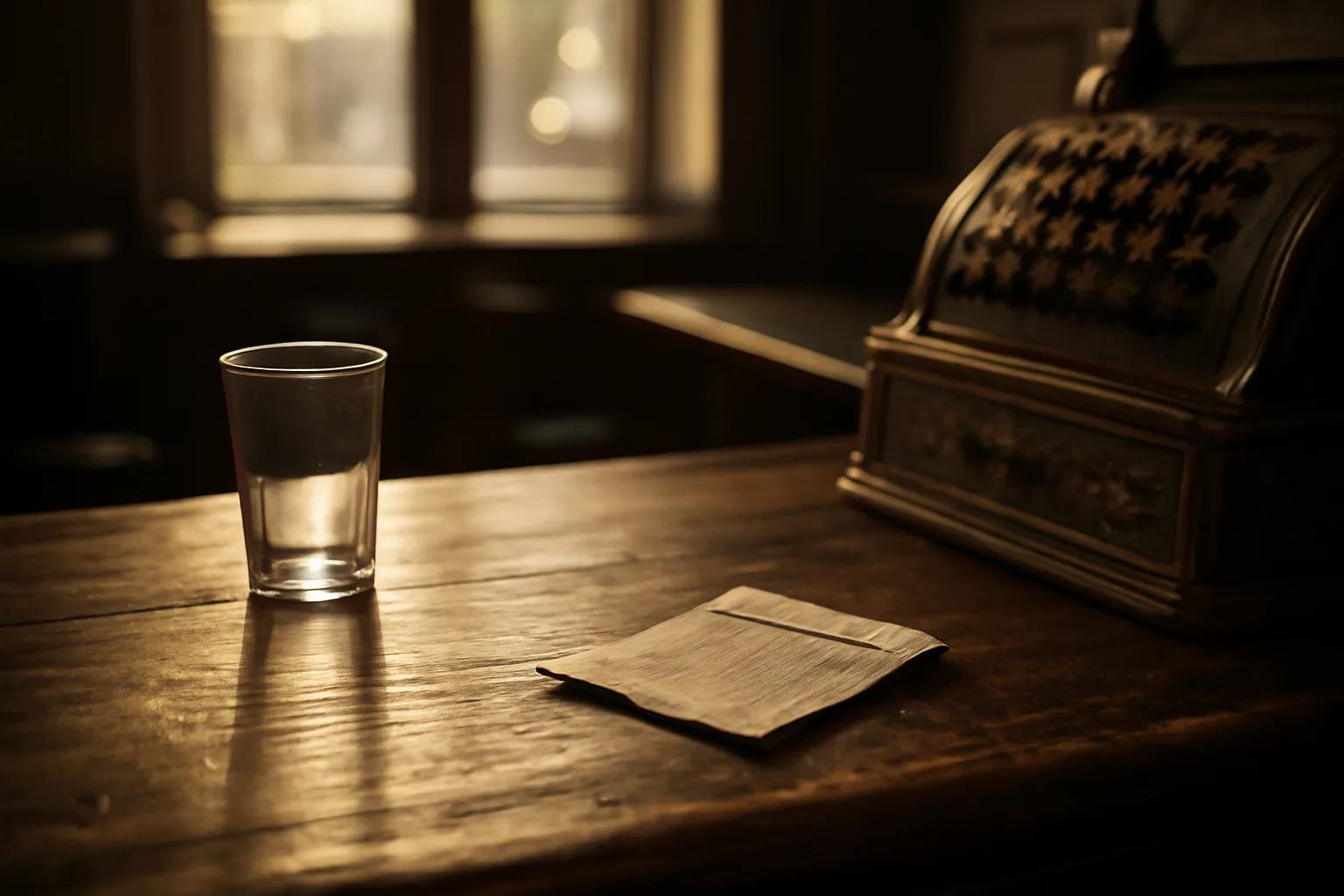 Empty bar counter in afternoon light representing a bar license renewal deadline