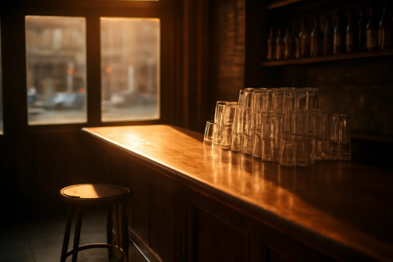 Empty New York City restaurant bar interior before opening, illustrating liquor license planning