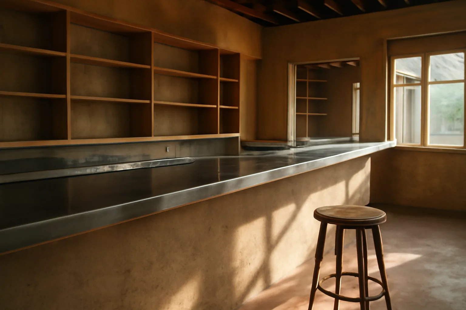 Empty bar counter in a Florida restaurant preparing to open under a new liquor license