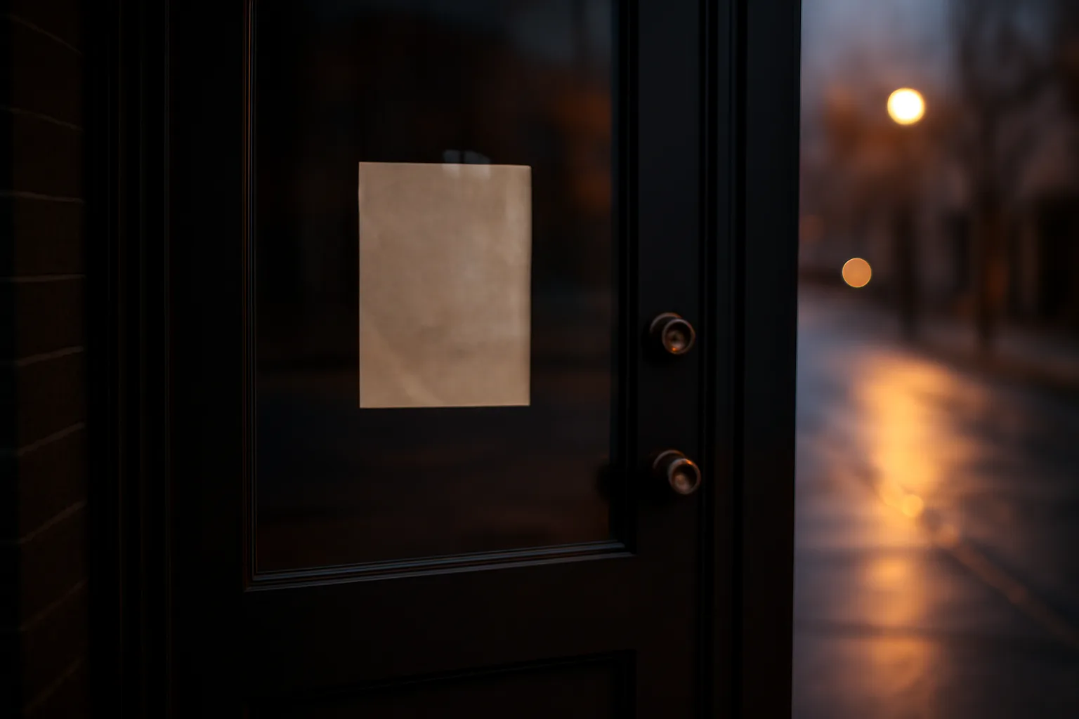 Locked restaurant door at dusk representing a barred liquor license situation