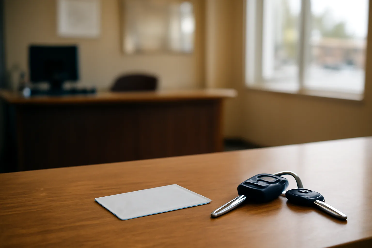 Driver's license and car keys on a counter, unrelated to liquor licensing confusion