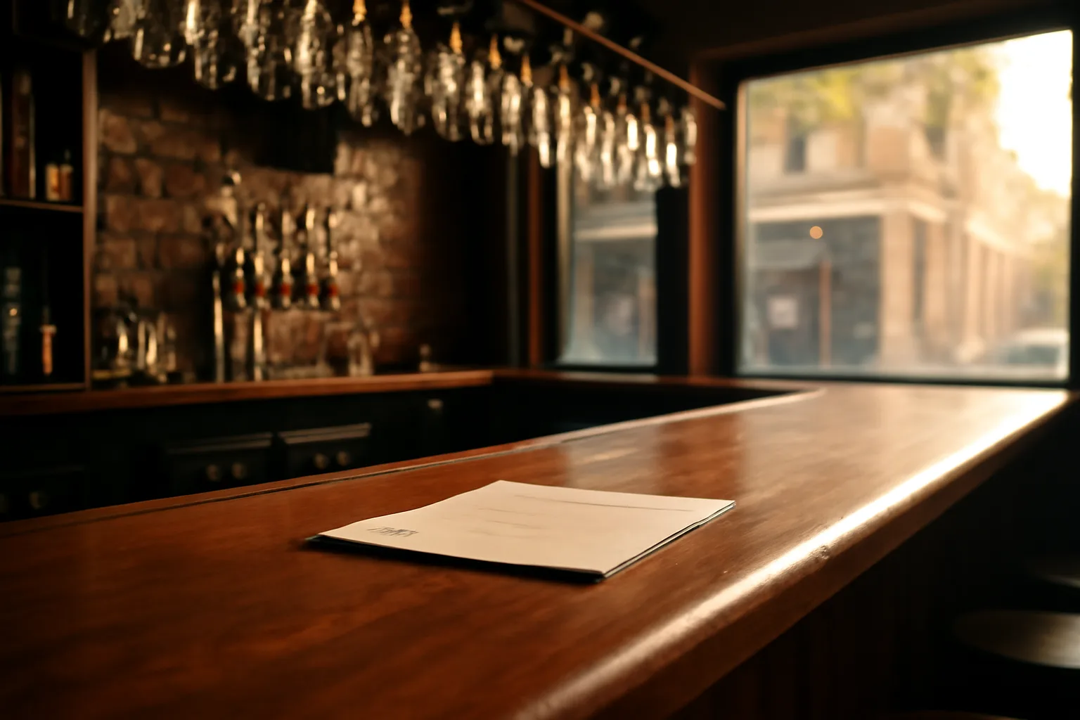 Empty restaurant bar interior with afternoon light, representing Lexington liquor license planning