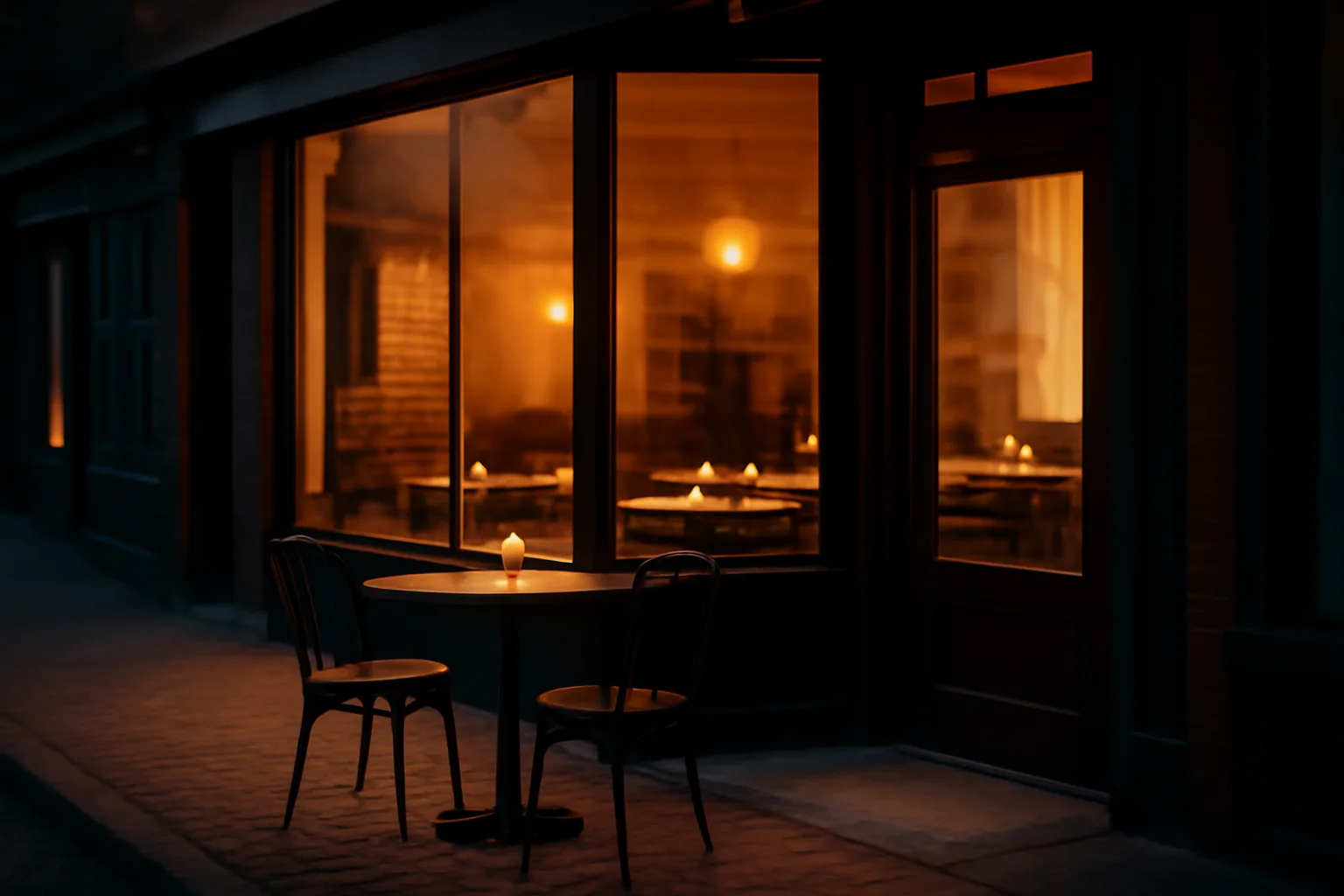 Storefront restaurant interior lit at dusk, representing New Jersey liquor license application planning