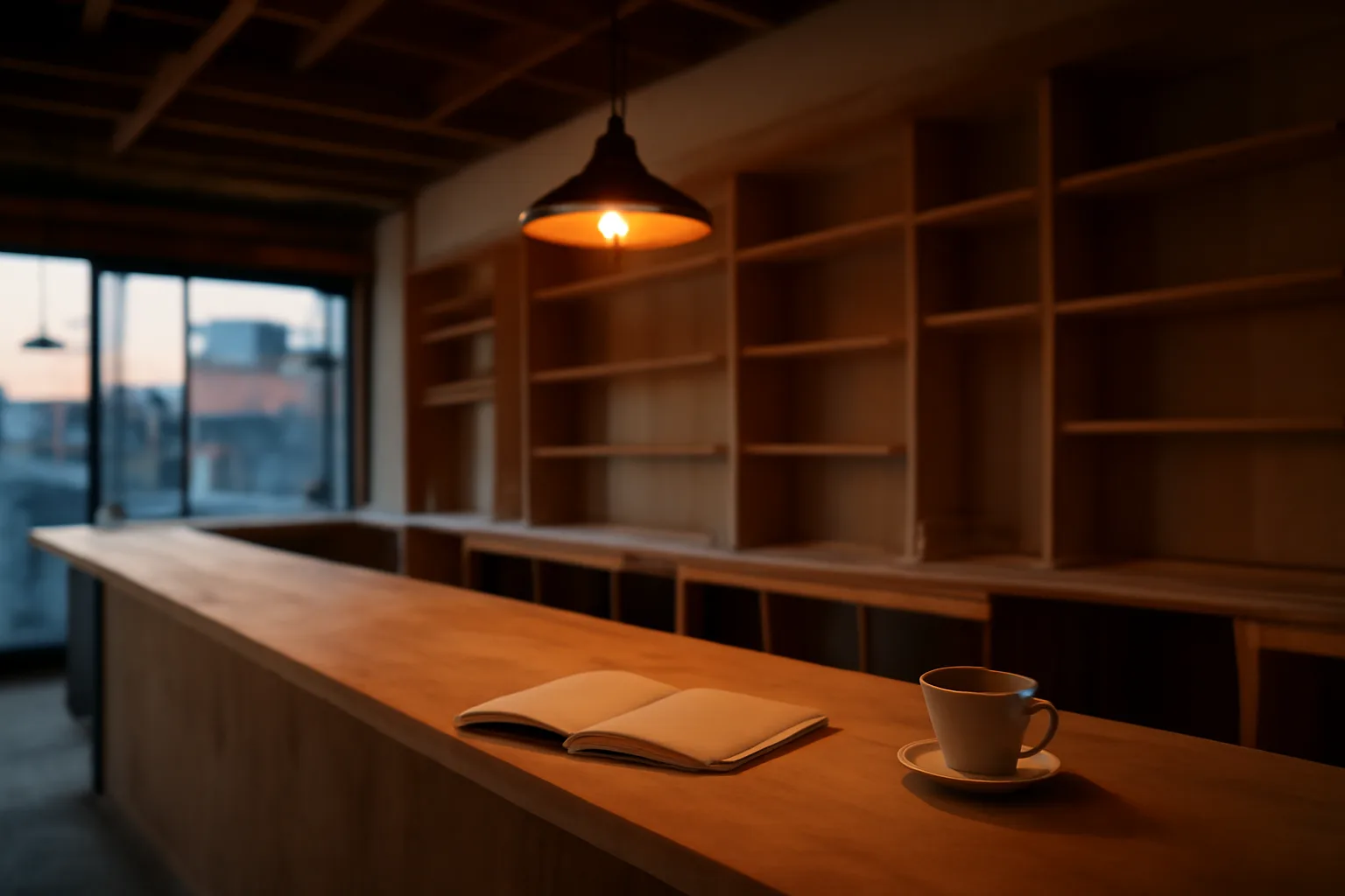 Empty restaurant bar under construction while owner prepares Virginia ABC permit paperwork