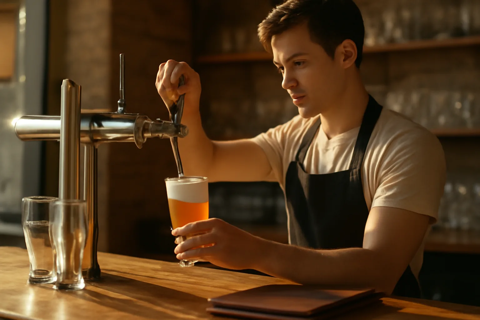 Bartender pouring a draft beer, representing the ABC server license and training process