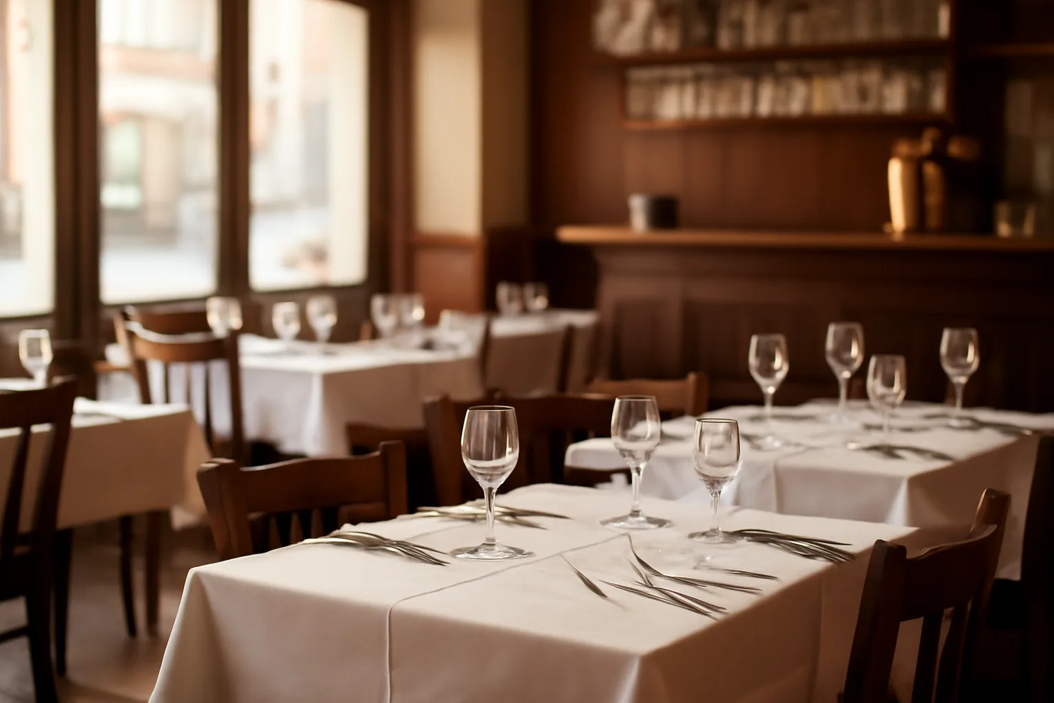 Restaurant dining room with bar counter relevant to a Type 41 liquor license