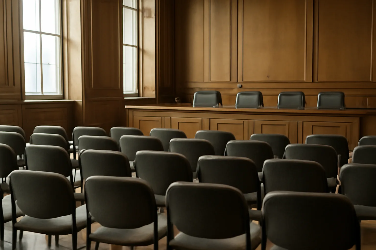 Empty county hearing room where Maryland alcohol license board meetings take place
