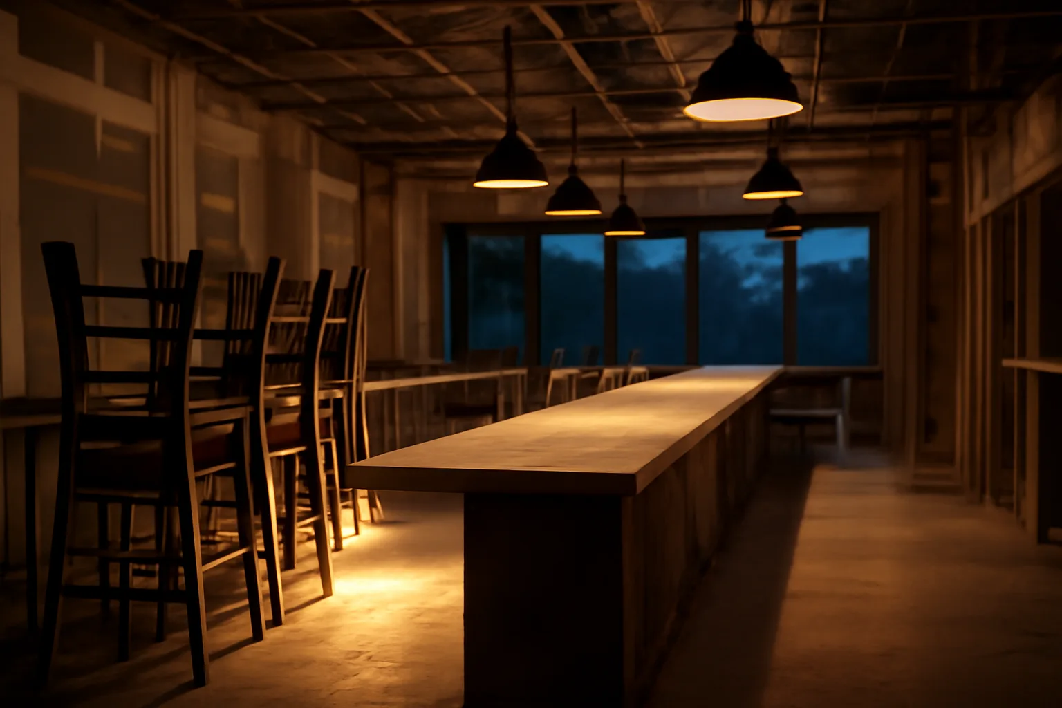 Unfinished restaurant bar interior representing the wait for a Utah alcohol license