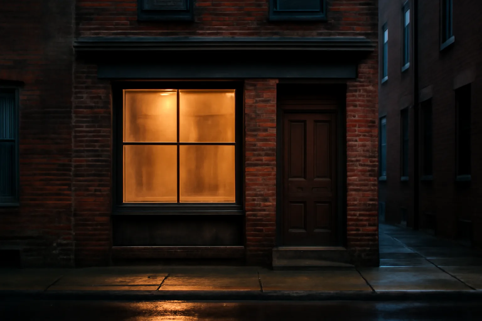 Brick Baltimore storefront at dusk representing a bar awaiting its liquor license approval