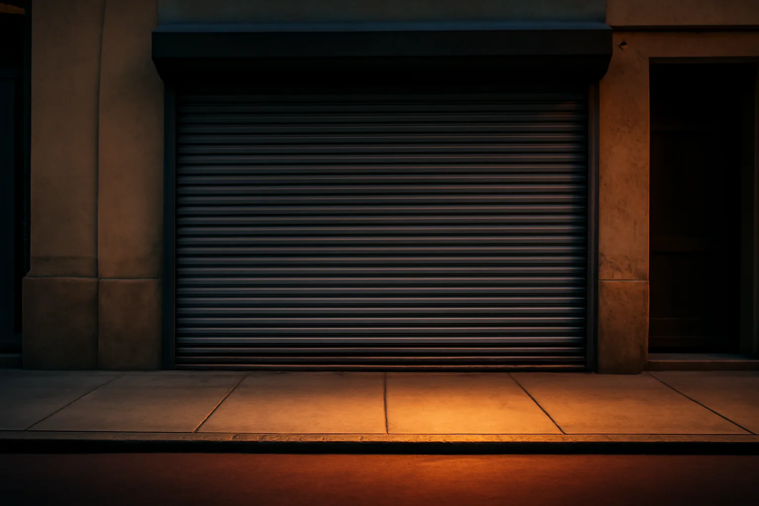 Closed storefront shutter symbolizing a barred license and blocked business operation