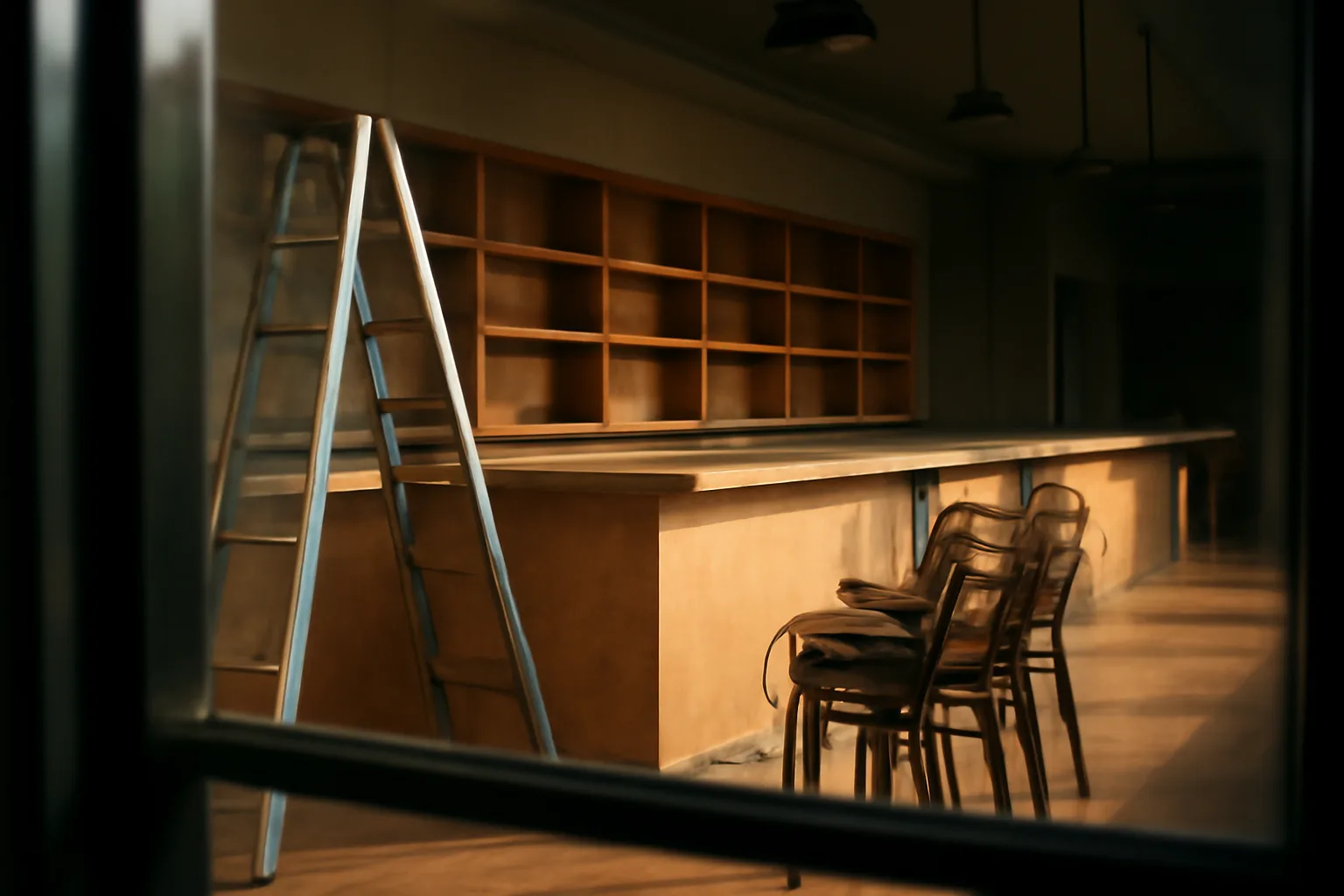 Empty restaurant bar under construction before a CA ABC license search is completed