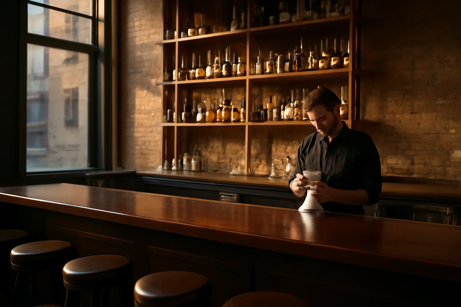 Empty Chicago bar interior before opening, illustrating the city of Chicago liquor license process