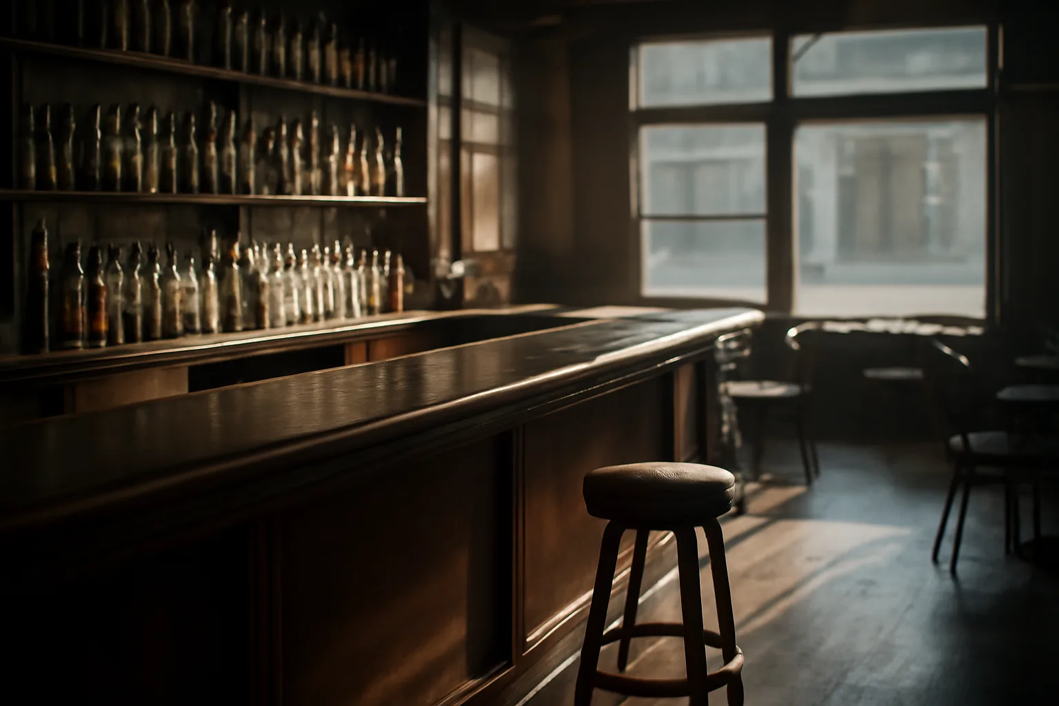 Empty Illinois bar interior before opening hours, illustrating liquor license cost planning
