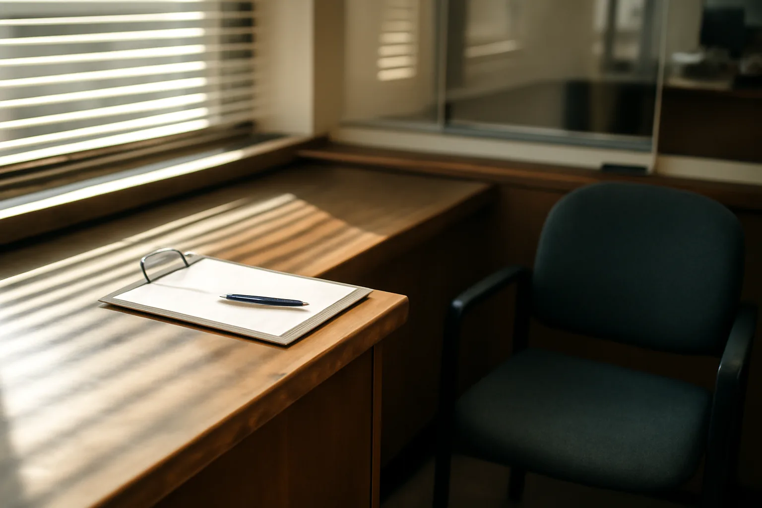Empty government licensing office counter representing division of alcoholic beverage control administration