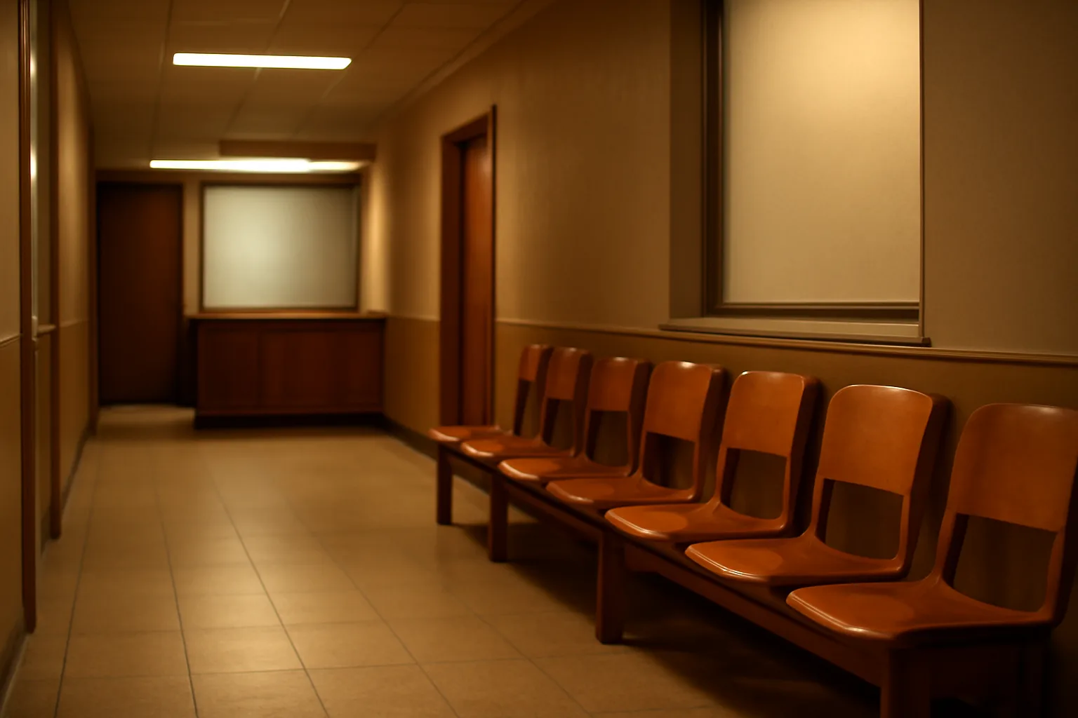 Empty government licensing office hallway representing state liquor license application process