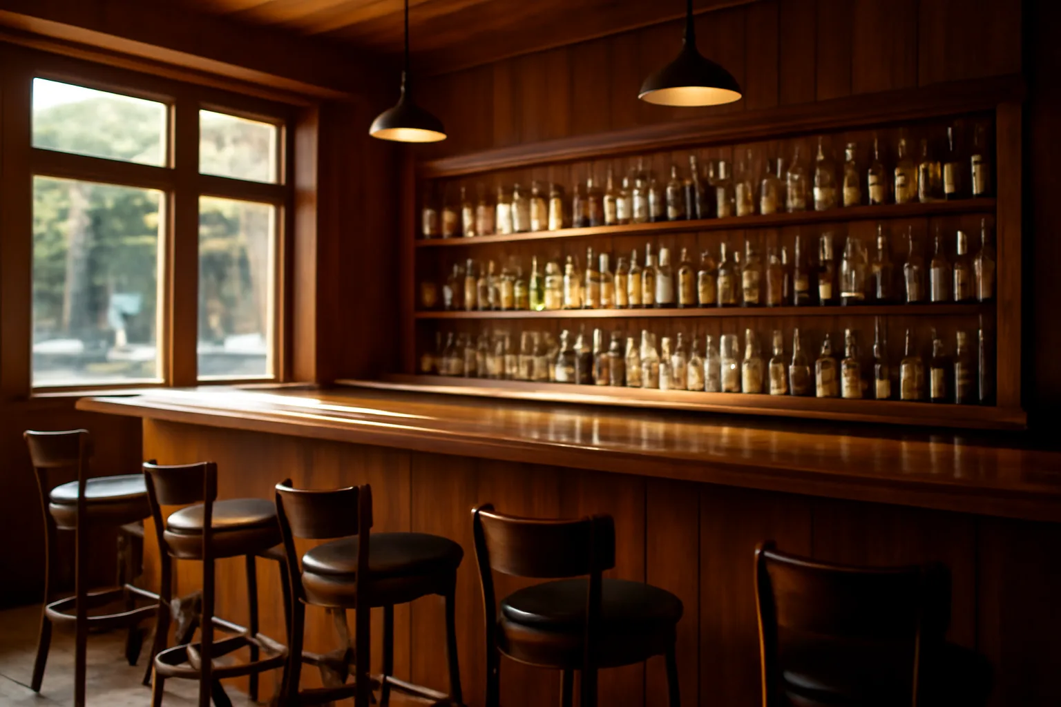 Empty sunlit restaurant bar interior representing Florida liquor license research