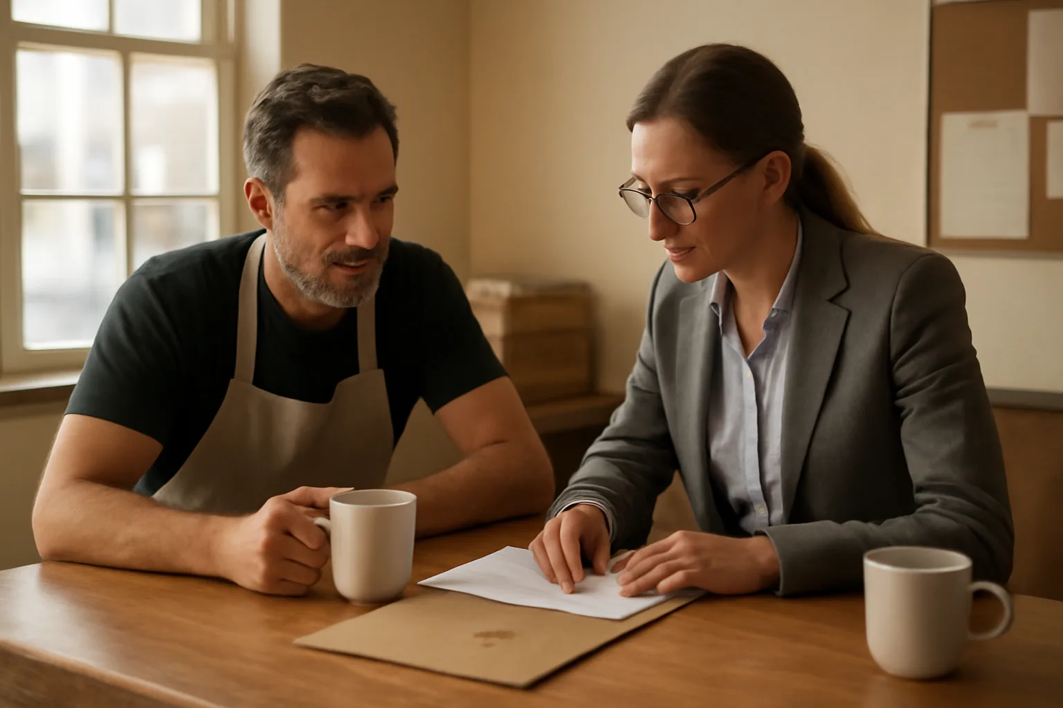 Restaurant owner discussing Georgia liquor license cost with a city licensing clerk