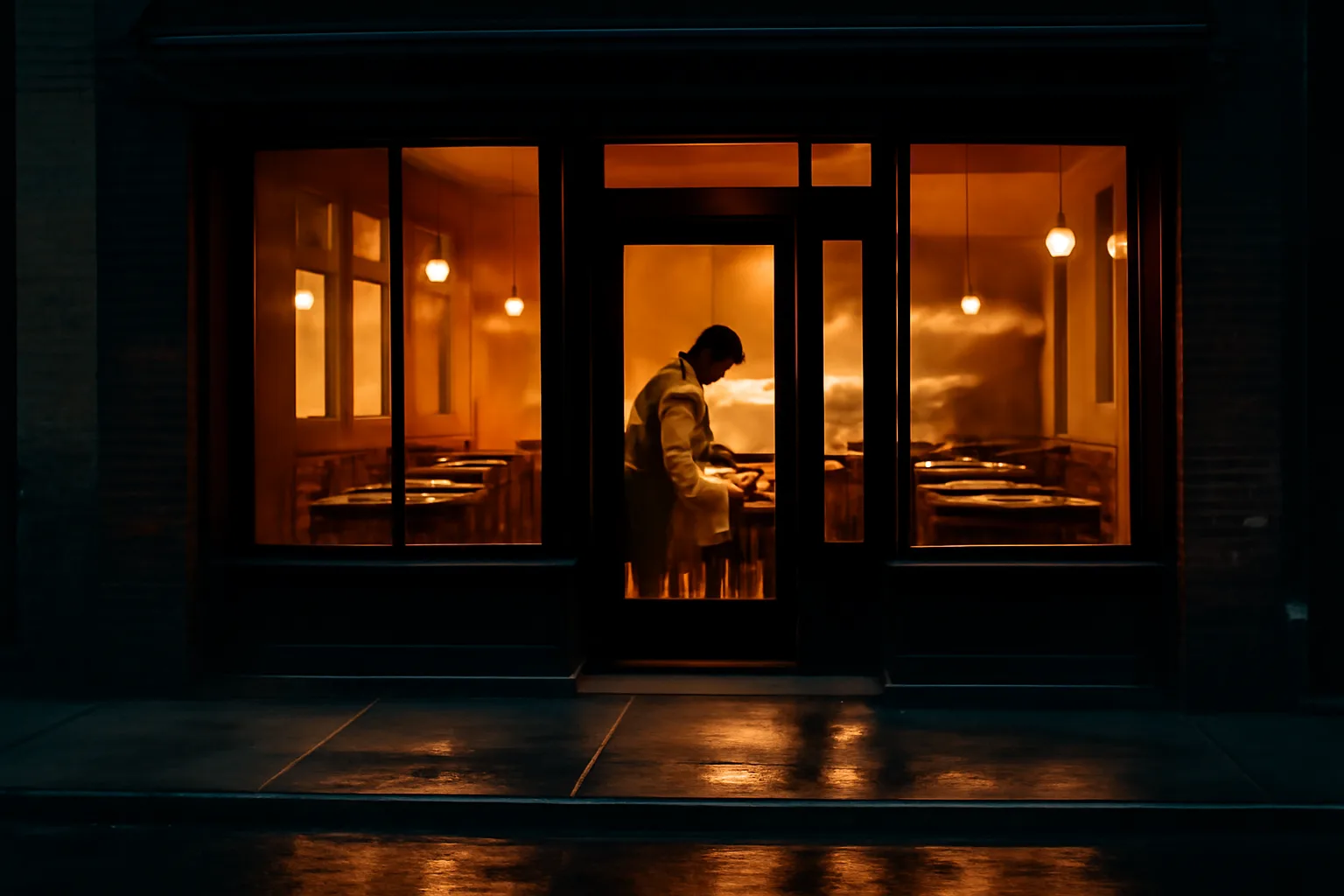 Restaurant entrance at dusk representing the process of getting a liquor license