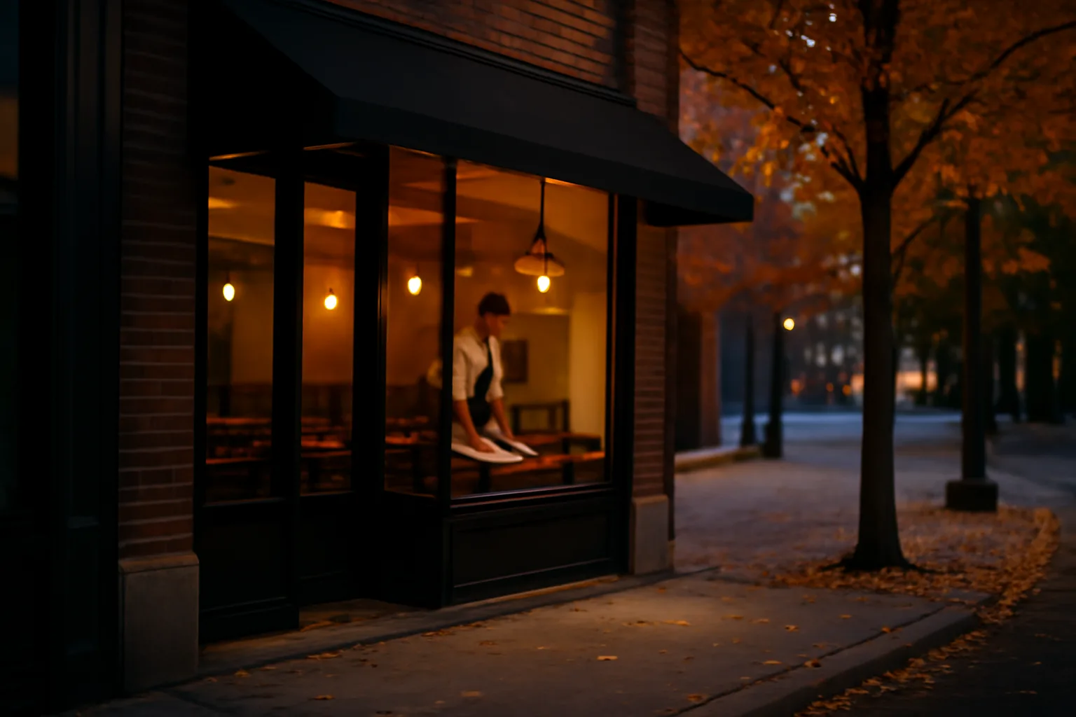 Restaurant storefront at dusk representing the Illinois liquor license process for new owners