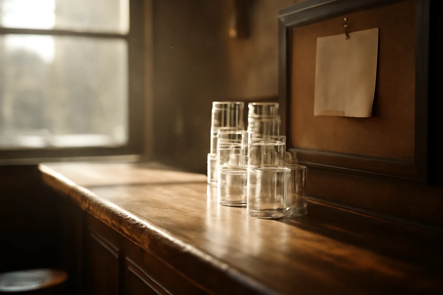 Empty bar counter in morning light illustrating how long a liquor license lasts before renewal