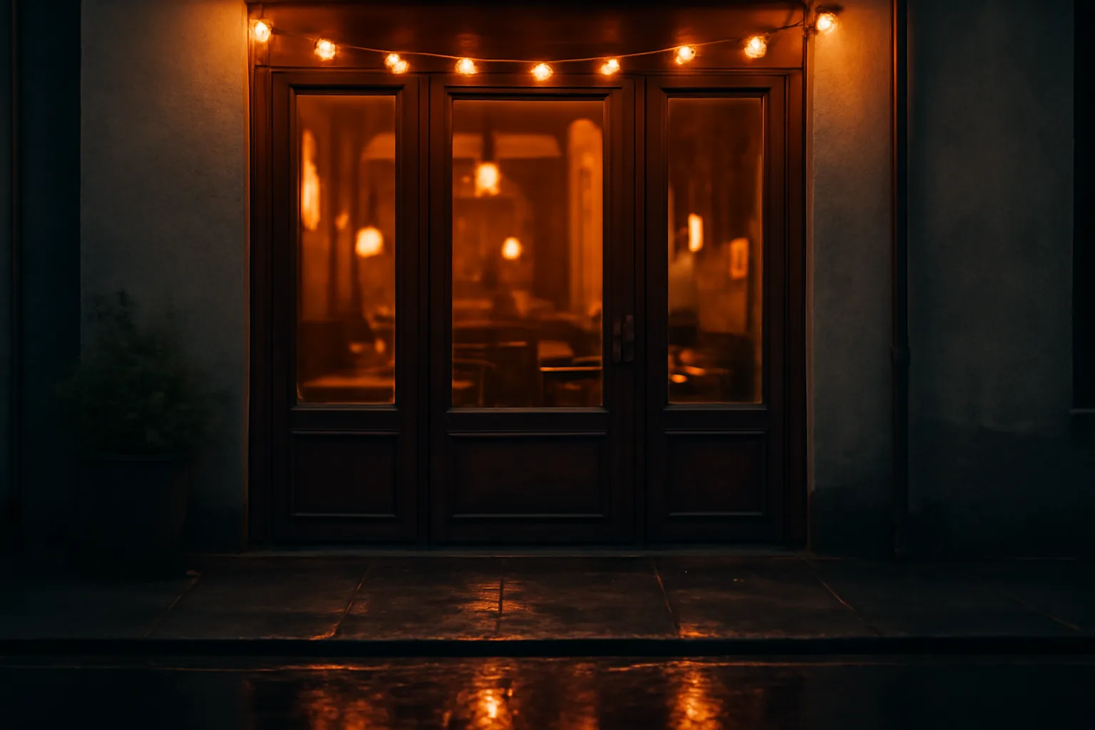 Restaurant entrance at dusk representing the cost of opening with a Florida liquor license