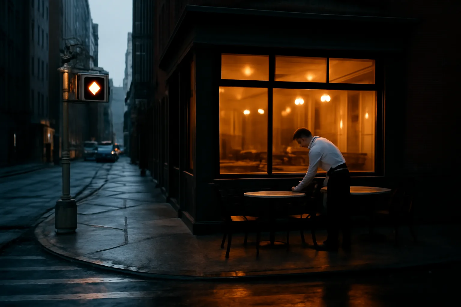 NYC restaurant corner at dusk illustrating the cost of getting a liquor license