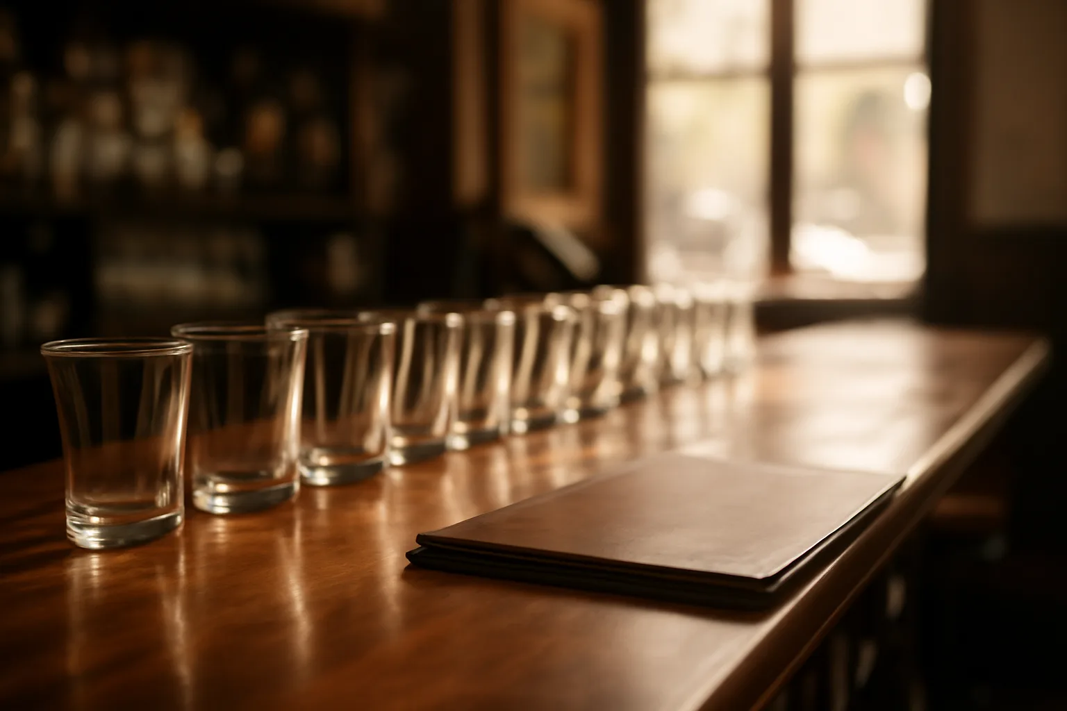 Empty restaurant bar counter in warm daylight representing South Carolina liquor license planning