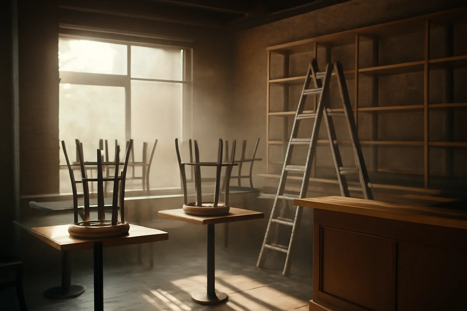 Empty unfinished restaurant bar interior during buildout before liquor license approval