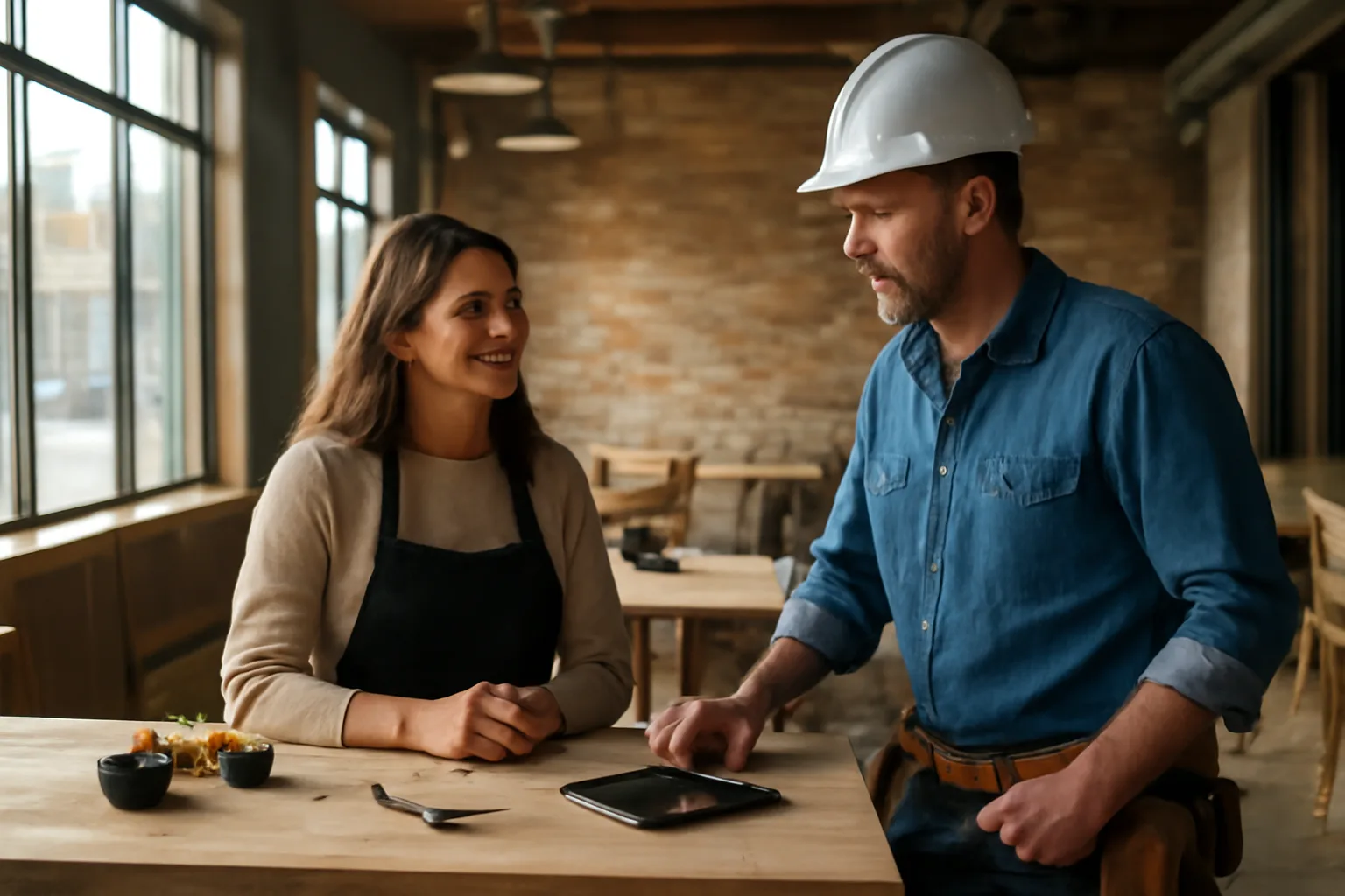 Restaurant owner reviewing bar buildout while planning a Texas liquor license application