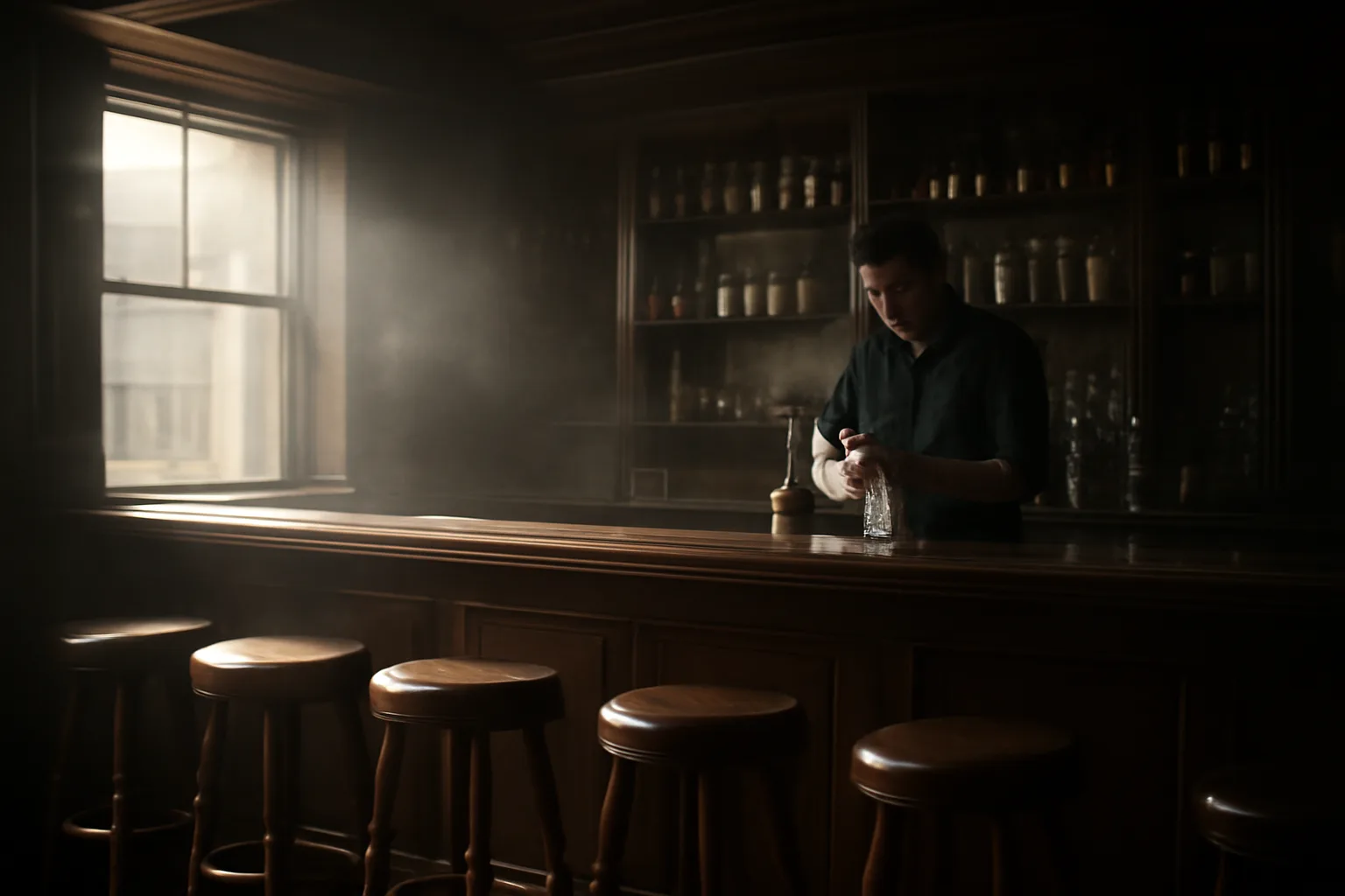 Empty Illinois bar interior during daytime before opening, relevant to liquor license lookup