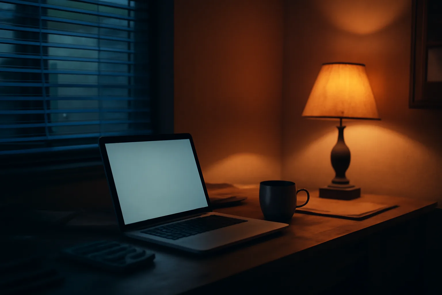 Bar owner's desk at dusk while researching liquor license background check rules
