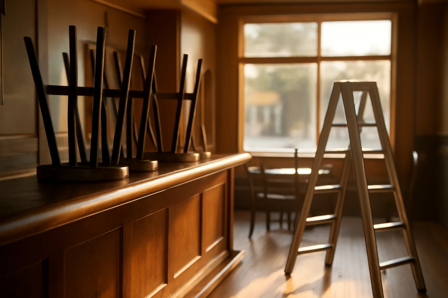 Empty restaurant bar being prepared before a Georgia liquor license opening