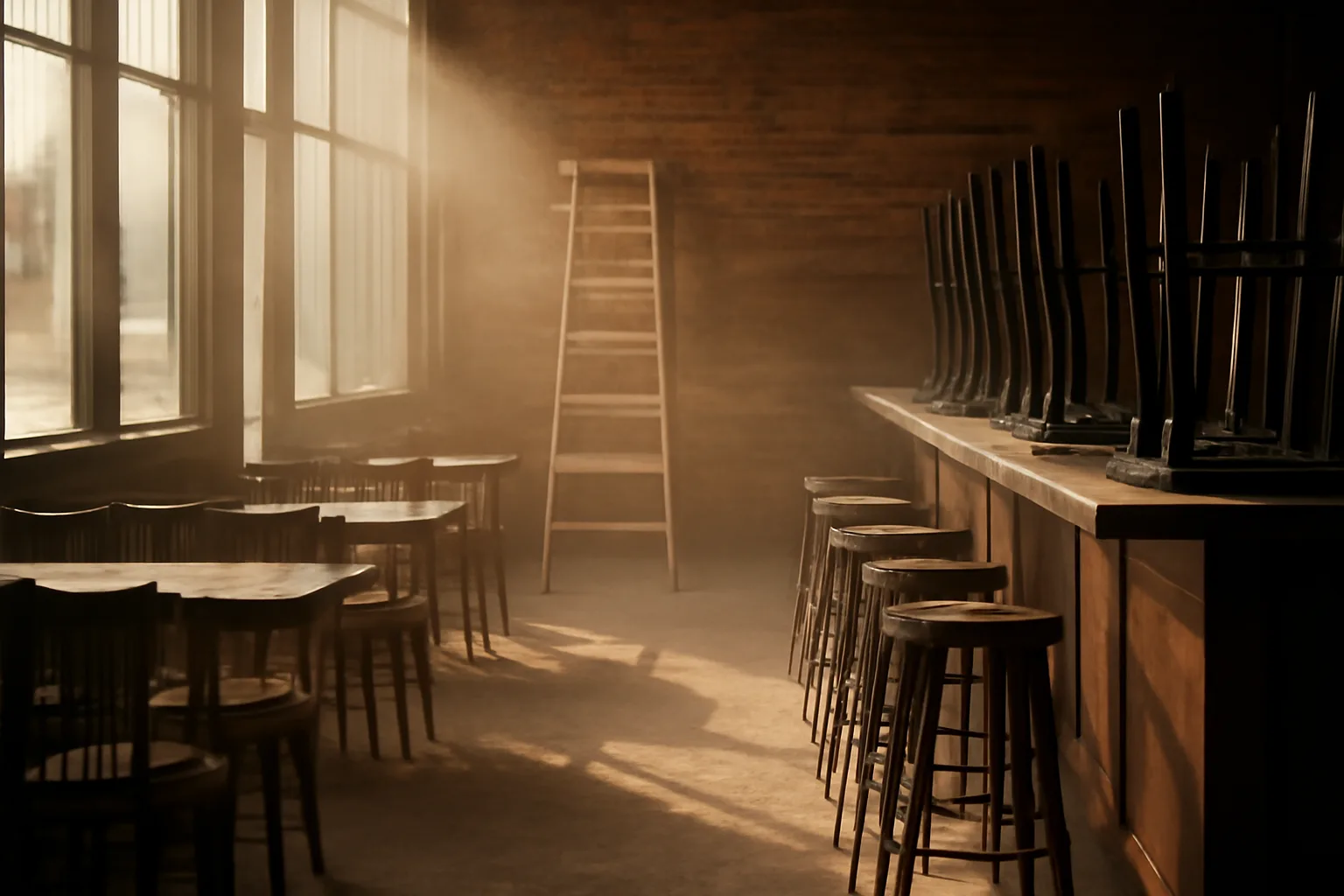 Empty restaurant interior mid-renovation representing the liquor license in California waiting period