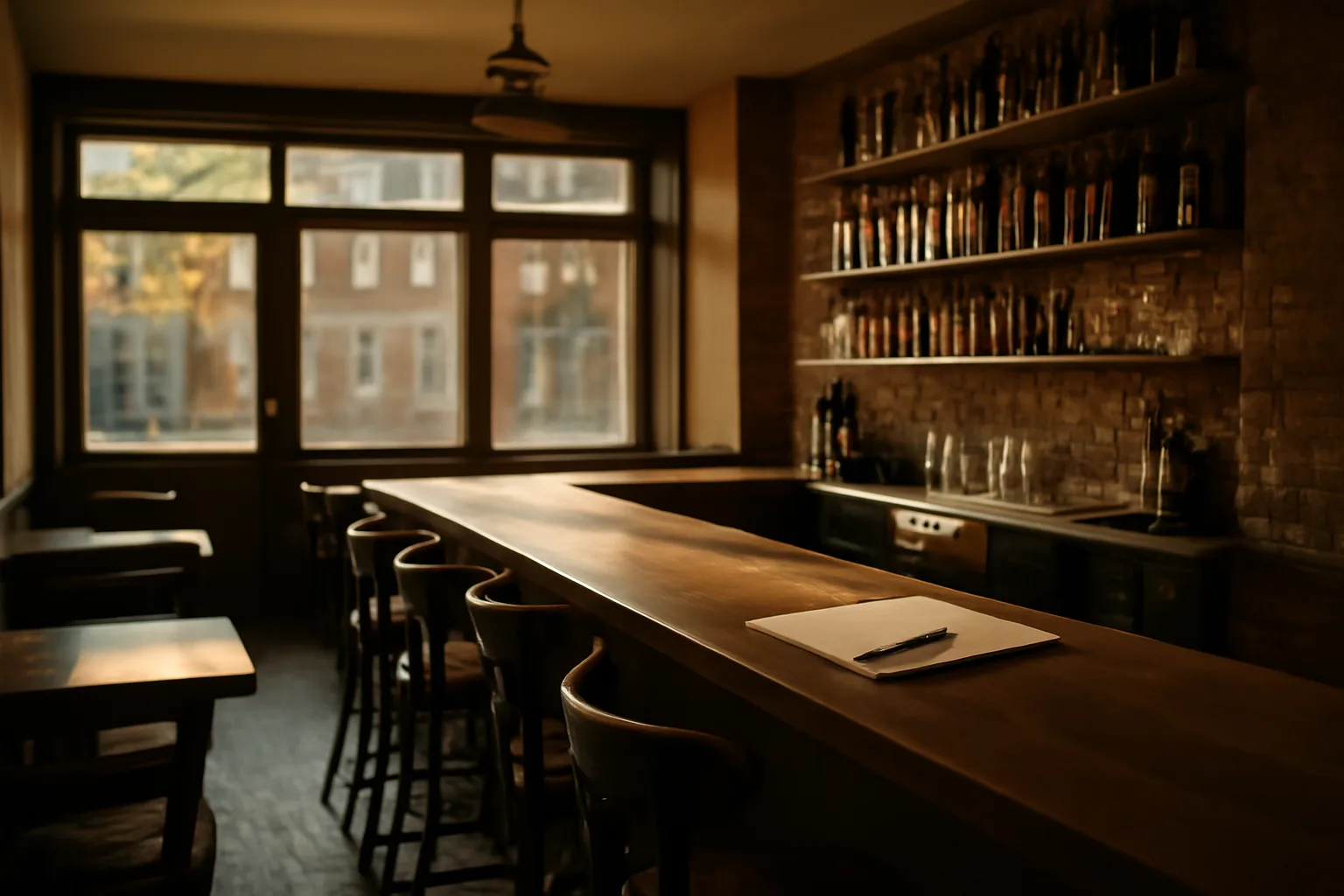 Empty restaurant bar interior representing the Maryland liquor license application process