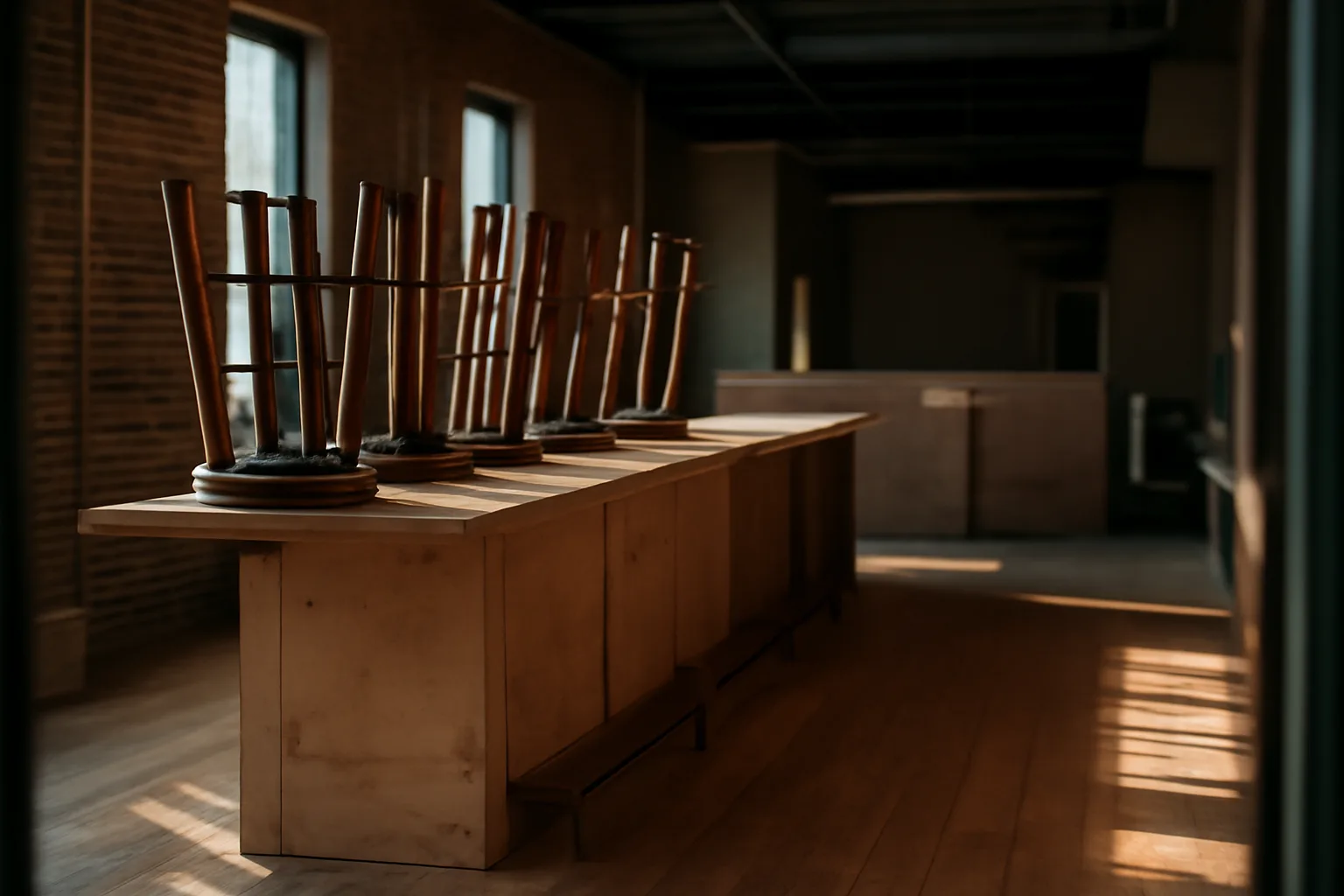 Empty restaurant bar under construction, illustrating the liquor licensing process before opening