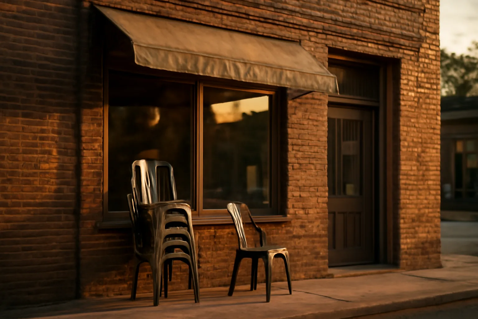 Small restaurant storefront on a Mississippi main street at golden hour