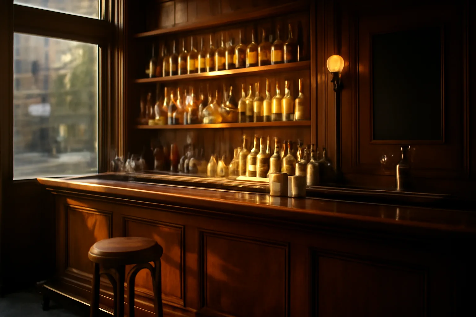 Empty New York bar interior before opening, relevant to NYS liquor authority license search