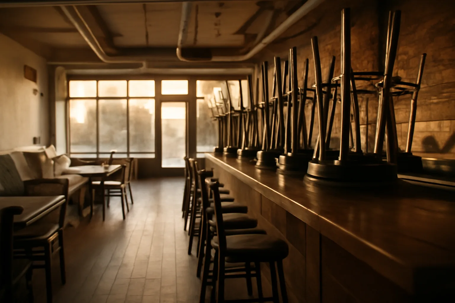 Empty bar interior during renovation, representing the liquor licensing process before opening