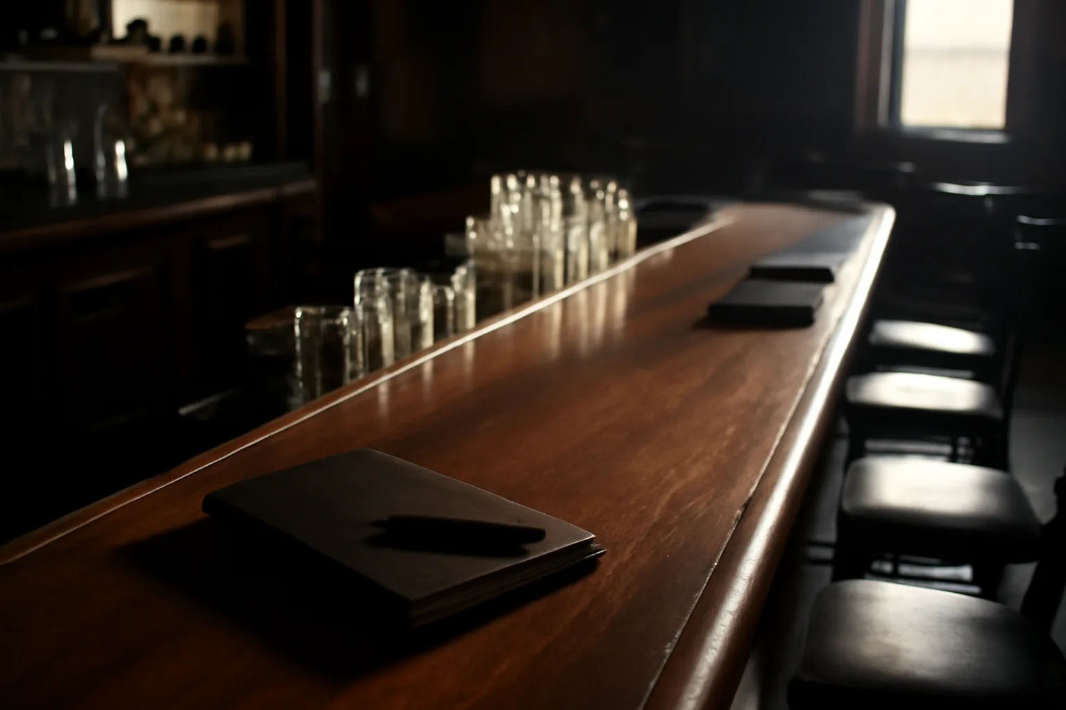 Empty bar interior in morning light before a Texas bar license is finalized
