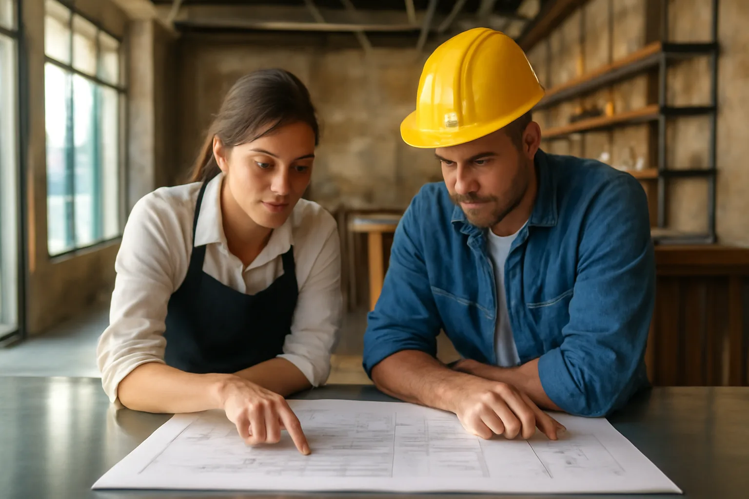 Restaurant owner reviewing floor plans during Texas liquor license application planning