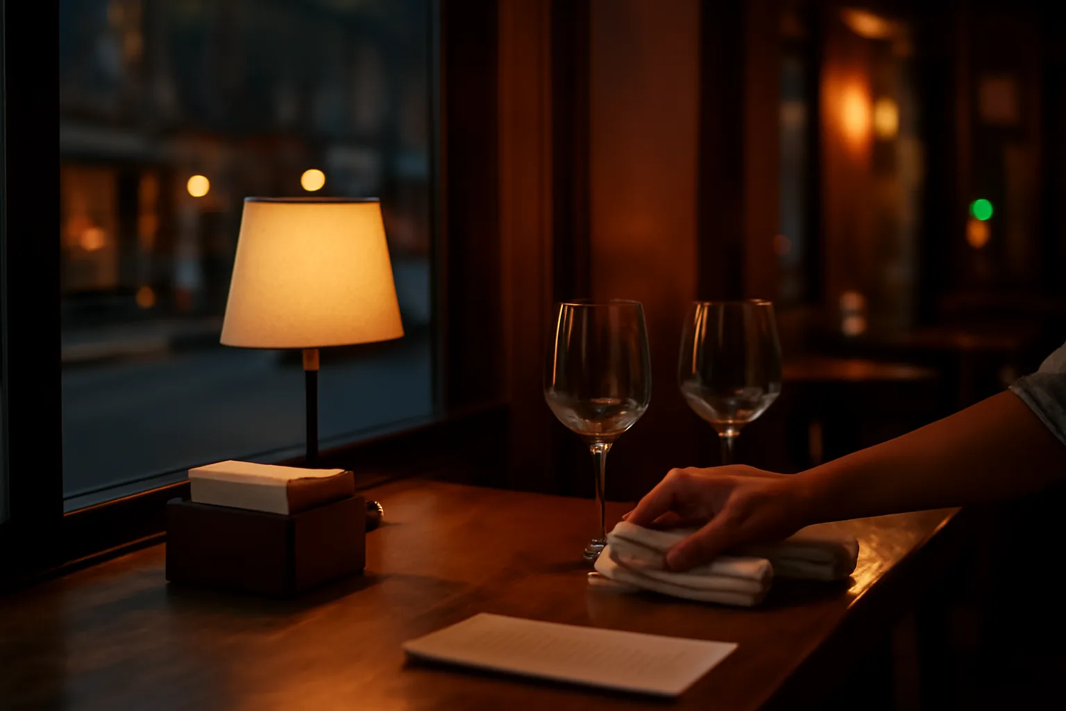 Bar interior at dusk representing a Virginia ABC license lookup for restaurant owners
